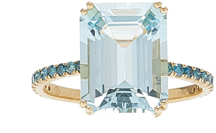 18k Yellow Gold Aquamarine, Blue Diamond Ring By Yi Collection | Moda Operandi