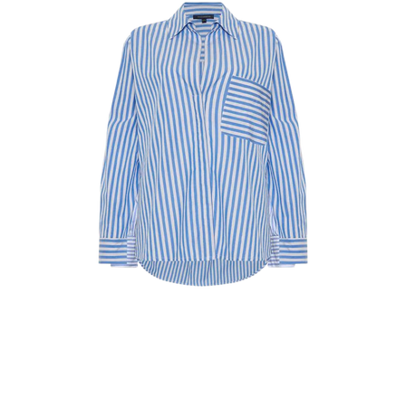 Striped Relaxed Pop Over Shirt Blue White | French Connection US