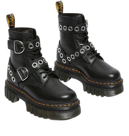 Dr Martens Audrick 8-eye boots with silver hardware in black | ASOS