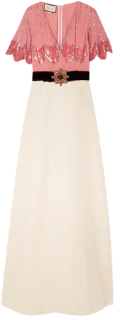 Cream Embellished velvet-trimmed silk-crepe and stretch-jersey gown | Gucci | NET-A-PORTER
