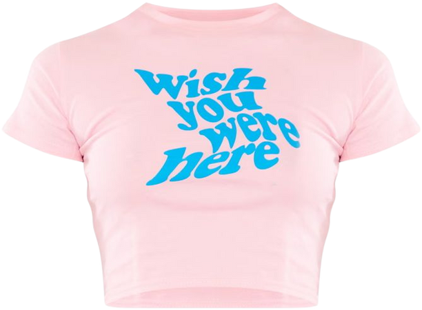 Pink Wish You Were Here Print Crop T Shirt | PrettyLittleThing USA