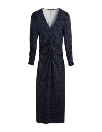 V-Neck Ruched Dress - Mariner Blue, Meadow Sprig | Boden US
