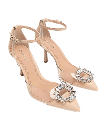 Stradivarius heeled slingback shoes with clear toe and crystals | ASOS