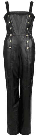 Leather Button Placket Wide Leg Jumpsuit | Karen Millen
