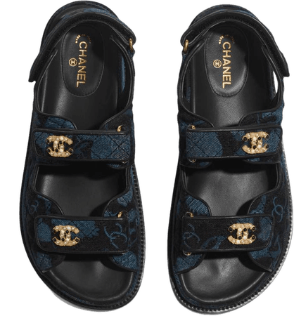 Sandals, velvet, navy blue - CHANEL
