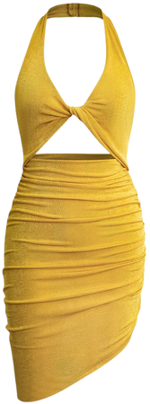 Twist Halter Cut Out Backless V-neck Midi Dress – Micas