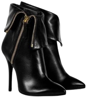 Black Leather Spike Heel Foldover Boots