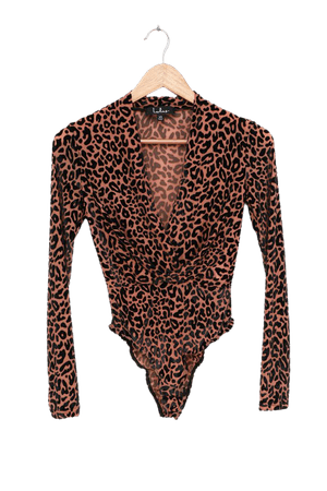 Leopard Print Bodysuit - Surplice Bodysuit - Plunge Bodysuit - Lulus