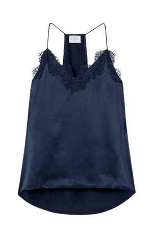 The Racer Lace-trimmed Silk-charmeuse Camisole - Navy