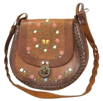 brown floral leather bag
