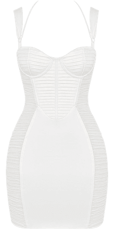 Clothing : Mini Dresses : 'Lucinda' White Ruched Corset Mini Dress