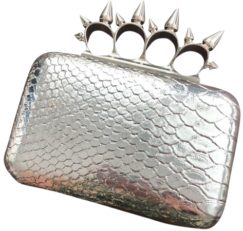 *clipped by @luci-her* Faux Snake Skin Silver Spike Ring Clutch - Tradesy