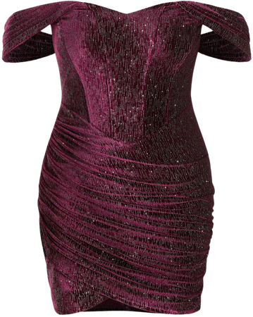 Rhinestone Velvet Off-shoulder Corset Mini Dress Curve & Plus - Cider
