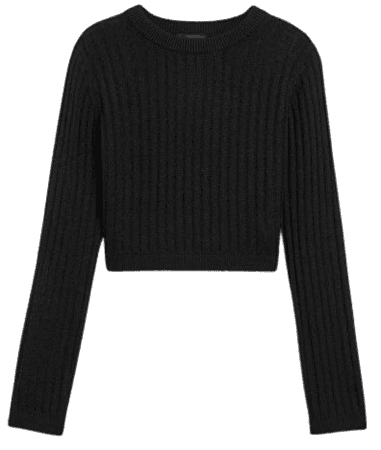 Long sleeved black ribbed knit sweater - Black - Monki WW