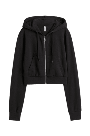 Short Hooded Sweatshirt Jacket - Black - Ladies | H&M US