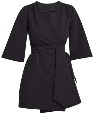 CoCo VeVe - Mary-H-Wrap Mini Dress Kimono In Black
