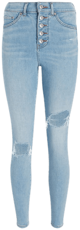 Conscious Edit High Waisted Light Wash Ripped Button Fly Skinny Jeans | Express