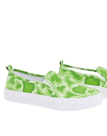ASOS DESIGN Dotty slip-on canvas sneakers in green heart print | ASOS