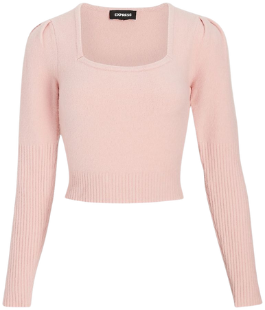 Square Neck Puff Sleeve Cropped Sweater | Express