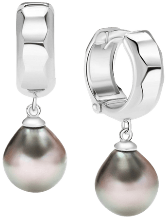 Macy's Cultured Tahitian Pearl (9mm) Dangle Huggie Hoop Earrings in Sterling Silver