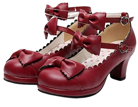 Amazon.com | Women's Double Bowtie Straps High Heel Pumps Sweet Princess Girls Lolita Cosplay Shoes Red | Pumps