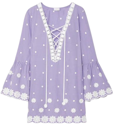 Laure Embroidered Cotton-voile Mini Dress - Purple