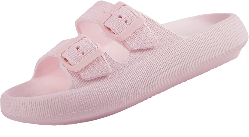 Amazon.com | Weweya Double Buckle Slides For Women Pillow Slippers Adjustable Eva Slip On Wide Width Slides Sandals Light Pink Women Size 5.5 6 6.5 | Slides