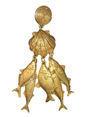 gold fish & shell statement antique earring