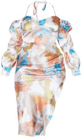 Multi Printed Cup Detail Bardot Midi Dress | PrettyLittleThing USA