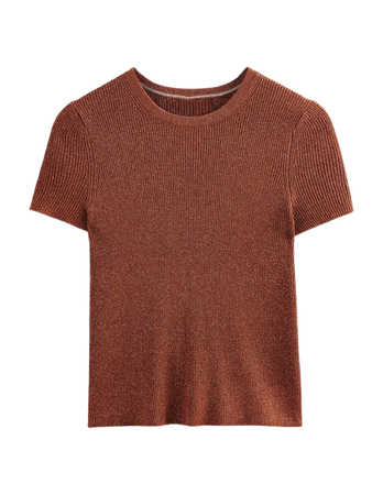 Cropped Sparkle Knit T-Shirt - Cognac Bronze Gold Sparkle | Boden US