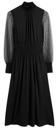 Tulle Sleeve Smocked Dress - Black | Boden US