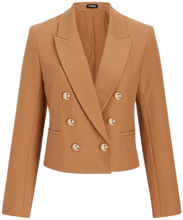 Peak Lapel Double Breasted Novelty Button Cropped Blazer | Express