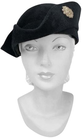 1930s Black Cashmere Felt Pirate Hat with Sterling Silver Accent For Sale at 1stDibs
