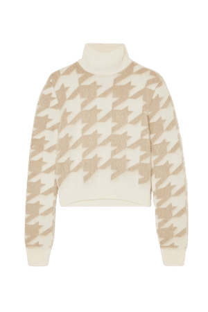Off-white Houndstooth jacquard-knit wool-blend turtleneck sweater | Nina Ricci | NET-A-PORTER