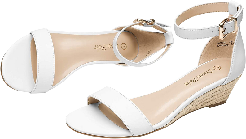 Amazon.com | DREAM PAIRS Women's Ingrid Espadrilles White Pu Ankle Strap Low Wedge Sandals Size 5.5 M US | Platforms & Wedges