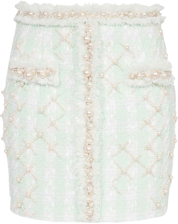 Balmain Pearl Embellished Brushed Wool Skirt - Farfetch