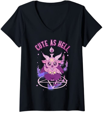 Amazon.com: Womens Cute As Hell Anime Kawaii Baphomet Pastel Goth Emo Pun V-Neck T-Shirt: Clothing