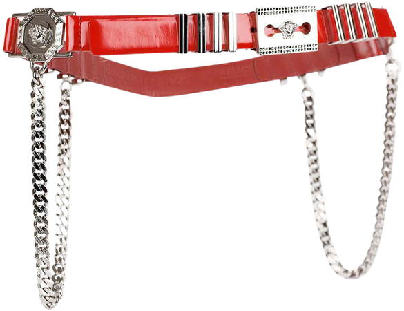 Versace Red Leather Belt with Chains For Sale at 1stDibs