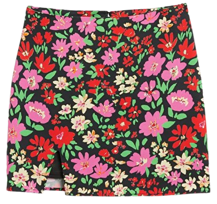 Floral mini slit skirt - Black dark floral - Monki WW