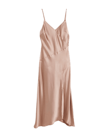 Light pink asymmetric midi slip dress | River Island
