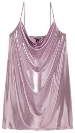Shiny cowl neck dress - Metallic pink - Mini dresses - Monki WW