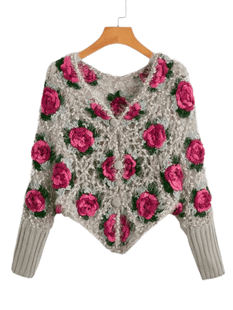 Flower Pattern Fuzzy Knit Cardigan | multi SHEIN USA