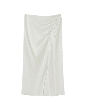 Gathered satin semi-long skirt - Skirts - Woman | Bershka
