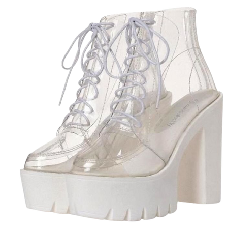 Clear white platform heel combat boots