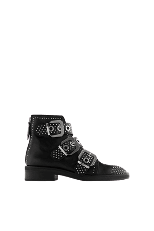 STUDDED FLAT LEATHER ANKLE BOOTS WITH BUCKLES | ZARA Portugal