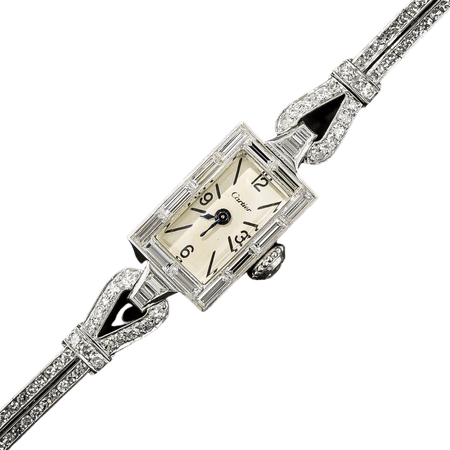 Cartier Platinum and Diamond Mid Century Bracelet Watch