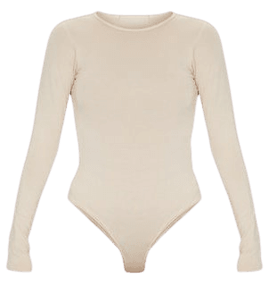 Basic Stone Crew Neck Long Sleeve Bodysuit | PrettyLittleThing
