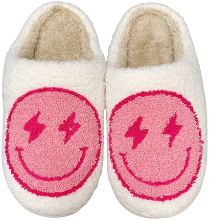 Amazon.com | OTELUXS Smiley Face Slippers For Women Evil Eyes Slippers Happy Lightning Bolt Memory Foam Fuzzy Soft Slip On House Shoes Winter Warm,T Pink lightning 43-44 | Slippers