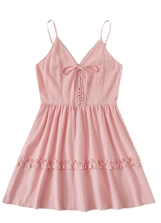 Lace Up Pink Cami Sundress | ROMWE
