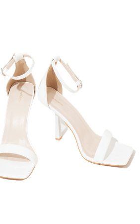 White Pu Quilted Strap Square High Heeled Sandals | PrettyLittleThing USA